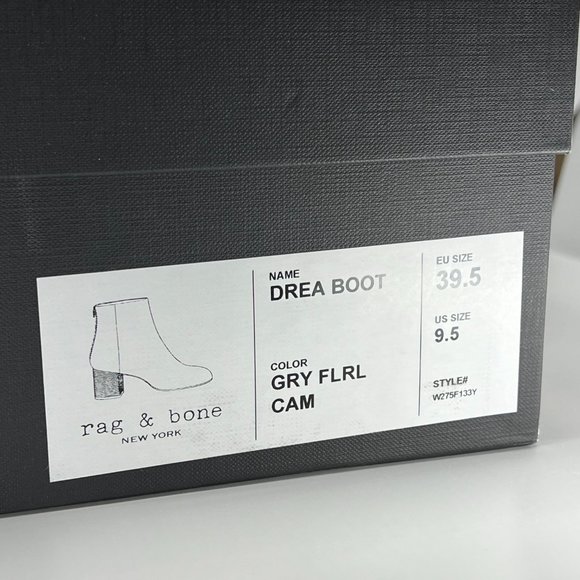 RAG & BONE Drea Floral Velvet Ankle Boot Size 39.5 US 9.5 Box/Dust Cover Italy - Picture 10 of 11